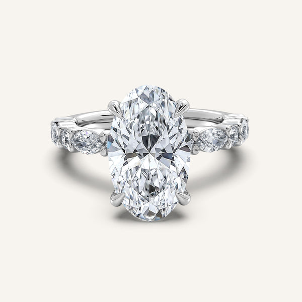 Moval Bubble Band Hidden Halo Engagement Ring | 18k White Gold