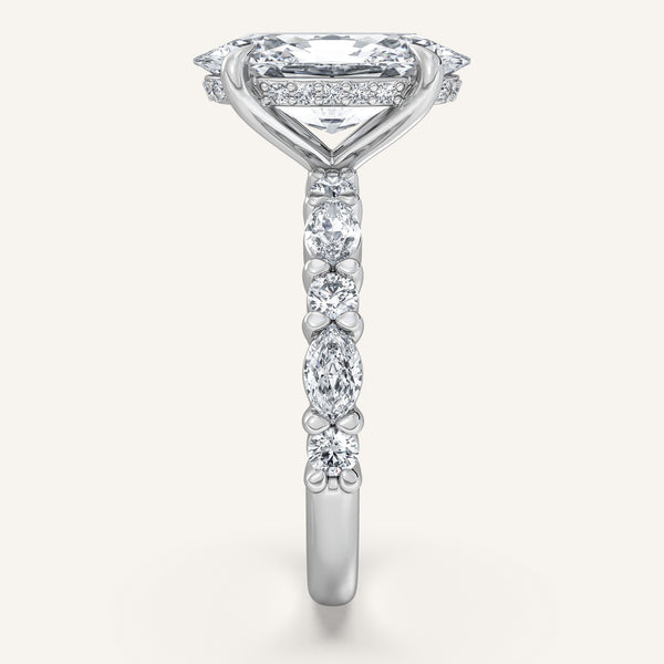 Moval Bubble Band Hidden Halo Engagement Ring | 18k White Gold