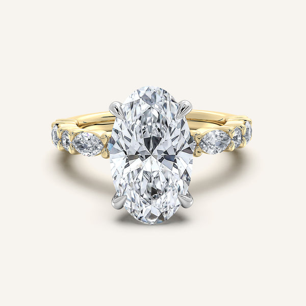 Moval Bubble Band Hidden Halo Engagement Ring | 18k Two Tone