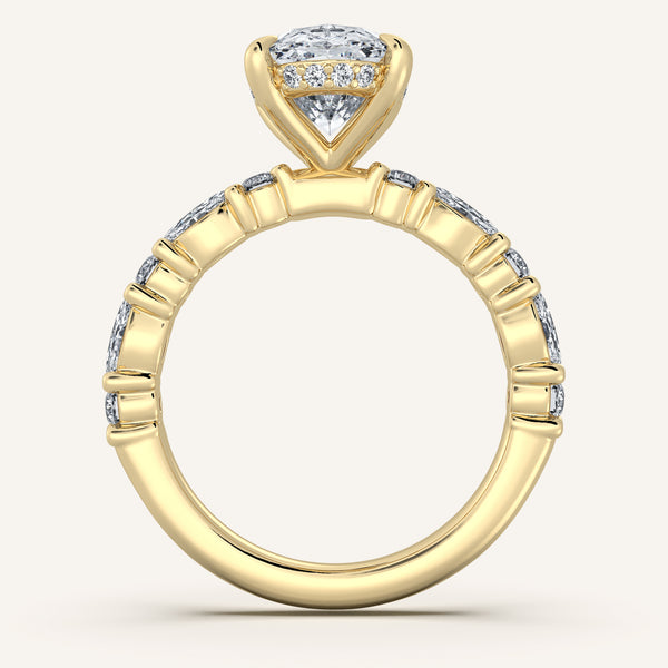 Moval Bubble Band Hidden Halo Engagement Ring | 18k Yellow Gold