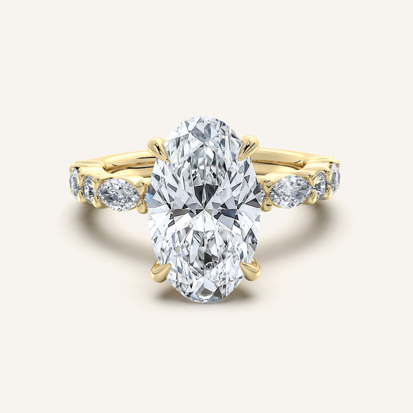 Moval Bubble Band Hidden Halo Engagement Ring | 18k Yellow Gold