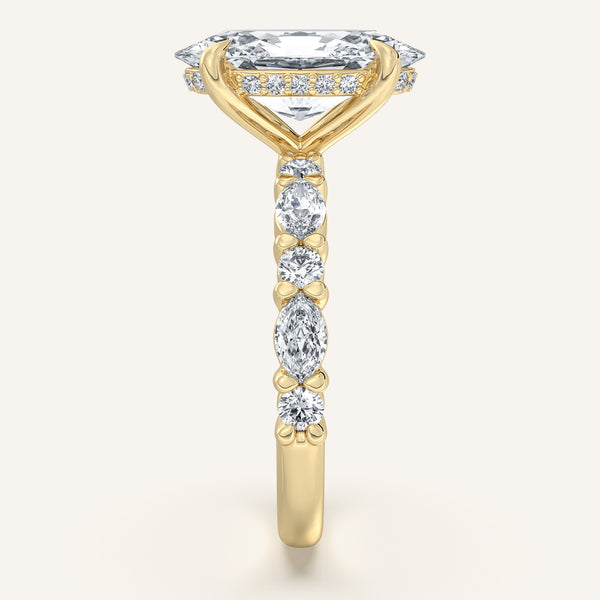 Moval Bubble Band Hidden Halo Engagement Ring | 14k Yellow Gold