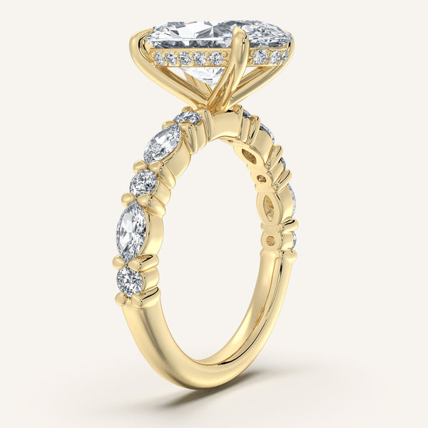 Moval Bubble Band Hidden Halo Engagement Ring | 14k Yellow Gold