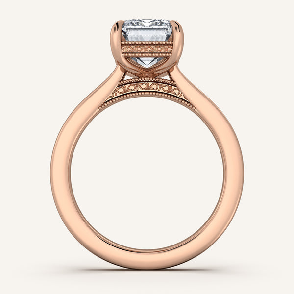 Emerald Cut Heirloom Cathedral Engagement Ring | 18k Rose Gold