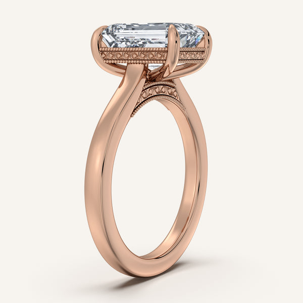 Emerald Cut Heirloom Cathedral Engagement Ring | 18k Rose Gold
