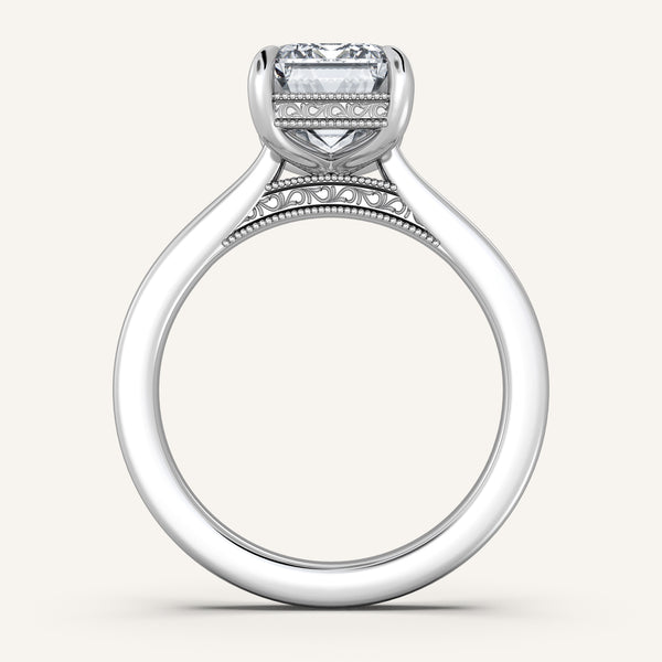 Emerald Cut Heirloom Cathedral Engagement Ring | 18k White Gold