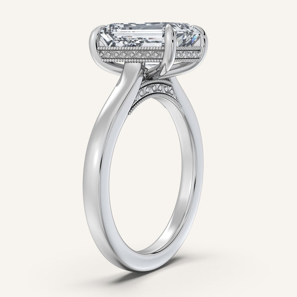 Emerald Cut Heirloom Cathedral Engagement Ring | Platinum