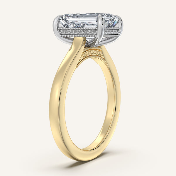Emerald Cut Heirloom Cathedral Engagement Ring | 14k Two Tone