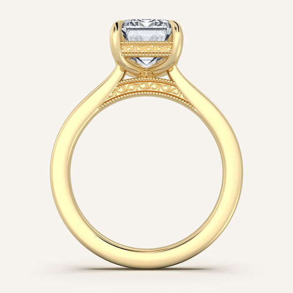 Emerald Cut Heirloom Cathedral Engagement Ring | 18k Yellow Gold