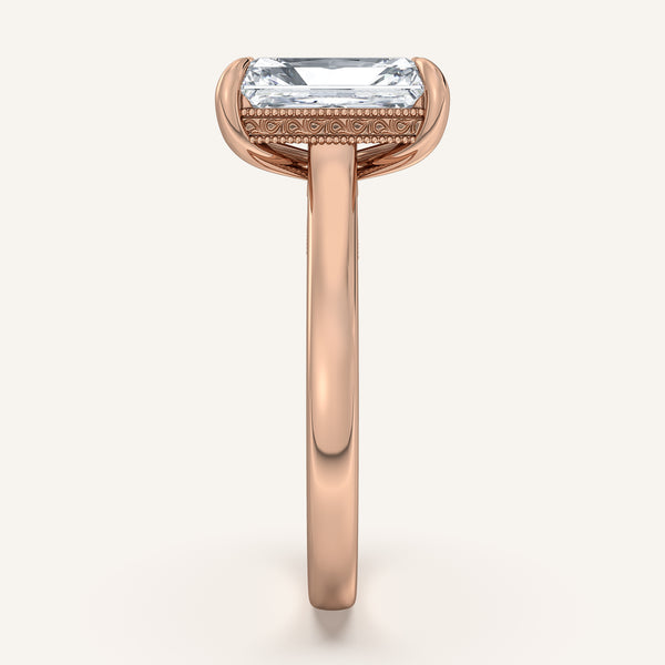 Radiant Cut Heirloom Cathedral Engagement Ring | 14k Rose Gold