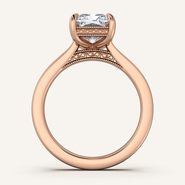 Radiant Cut Heirloom Cathedral Engagement Ring | 18k Rose Gold