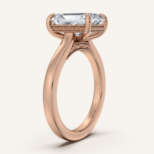 Radiant Cut Heirloom Cathedral Engagement Ring | 14k Rose Gold