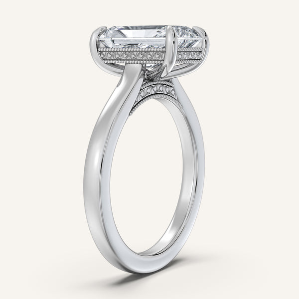 Radiant Cut Heirloom Cathedral Engagement Ring | 14k White Gold