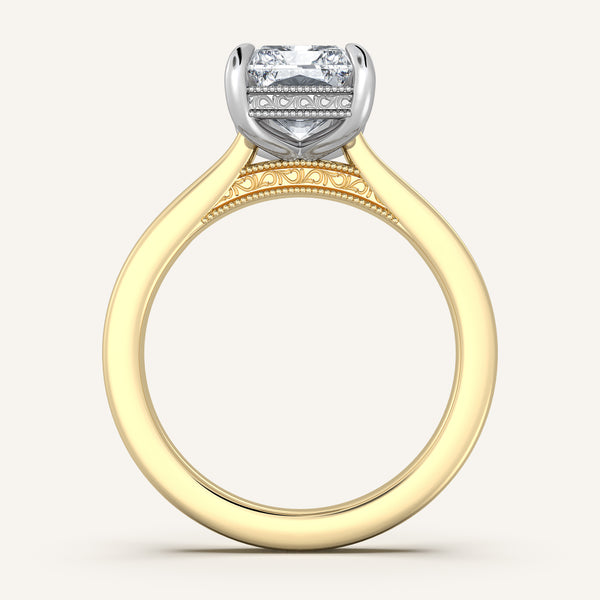Radiant Cut Heirloom Cathedral Engagement Ring | 18k Two Tone