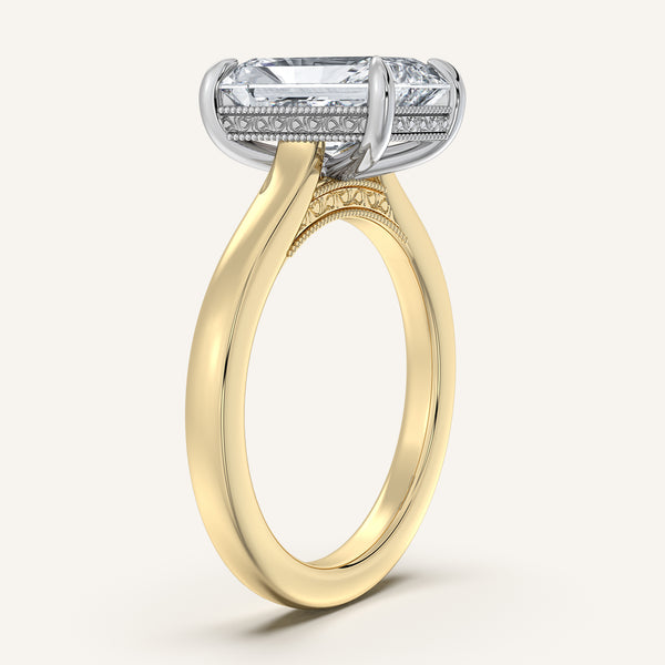 Radiant Cut Heirloom Cathedral Engagement Ring | 14k Two Tone