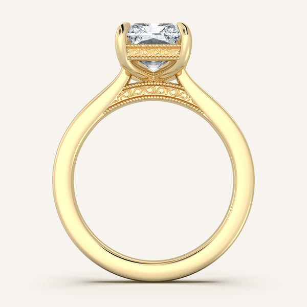 Radiant Cut Heirloom Cathedral Engagement Ring | 18k Yellow Gold