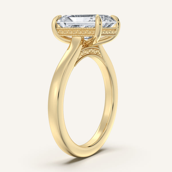 Radiant Cut Heirloom Cathedral Engagement Ring | 14k Yellow Gold