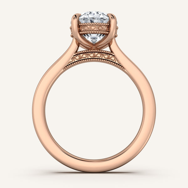 Oval Heirloom Cathedral Engagement Ring | 18k Rose Gold
