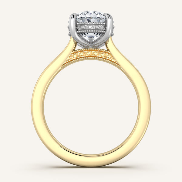Oval Heirloom Cathedral Engagement Ring | 18k Two Tone