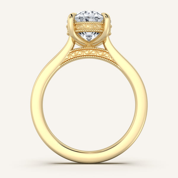 Oval Heirloom Cathedral Engagement Ring | 18k Yellow Gold