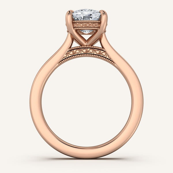 Cushion Cut Heirloom Cathedral Engagement Ring | 18k Rose Gold
