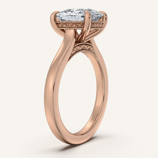 Cushion Cut Heirloom Cathedral Engagement Ring | 18k Rose Gold