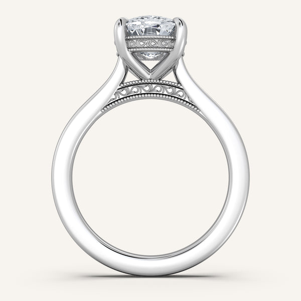 Cushion Cut Heirloom Cathedral Engagement Ring | Platinum