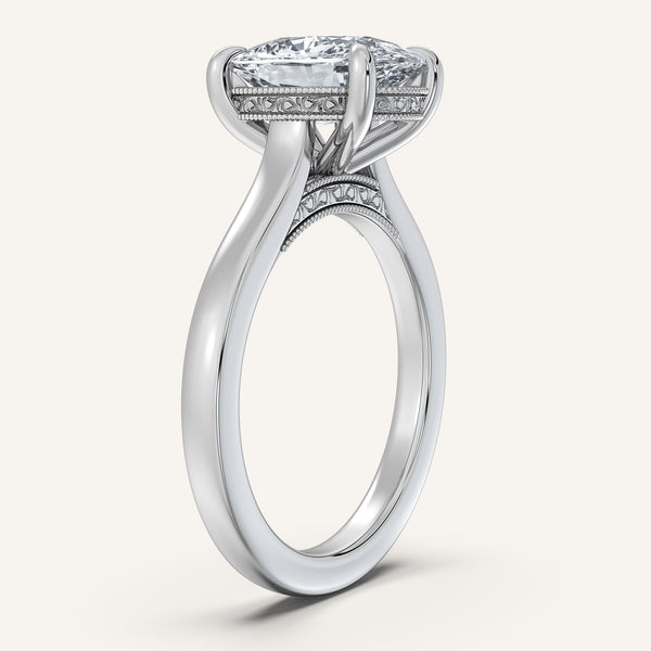 Cushion Cut Heirloom Cathedral Engagement Ring | Platinum