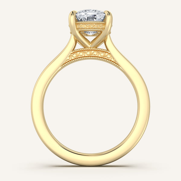 Cushion Cut Heirloom Cathedral Engagement Ring | 18k Yellow Gold