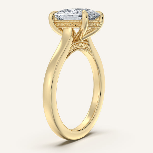 Cushion Cut Heirloom Cathedral Engagement Ring | 18k Yellow Gold
