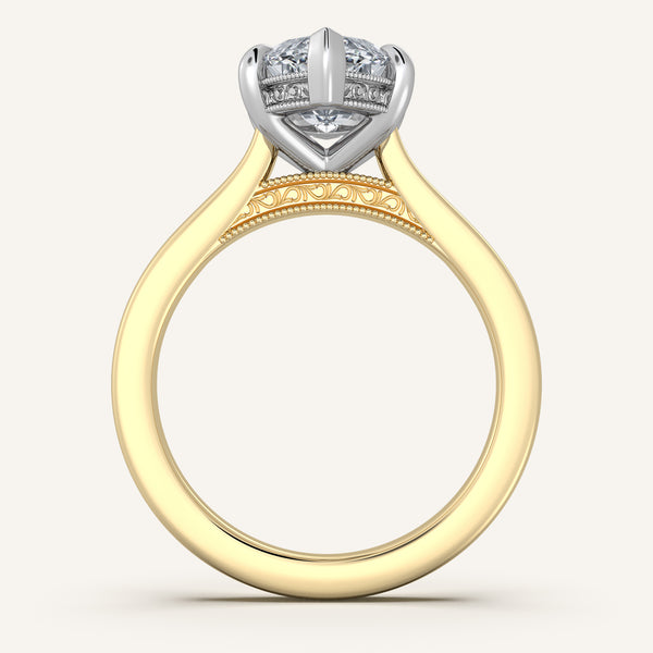 Marquise Heirloom Cathedral Engagement Ring | 14k Two Tone