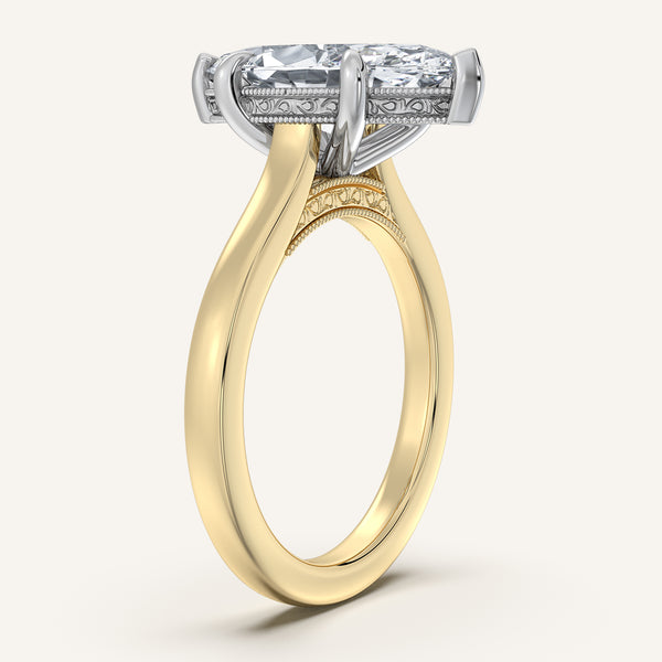 Marquise Heirloom Cathedral Engagement Ring | 14k Two Tone