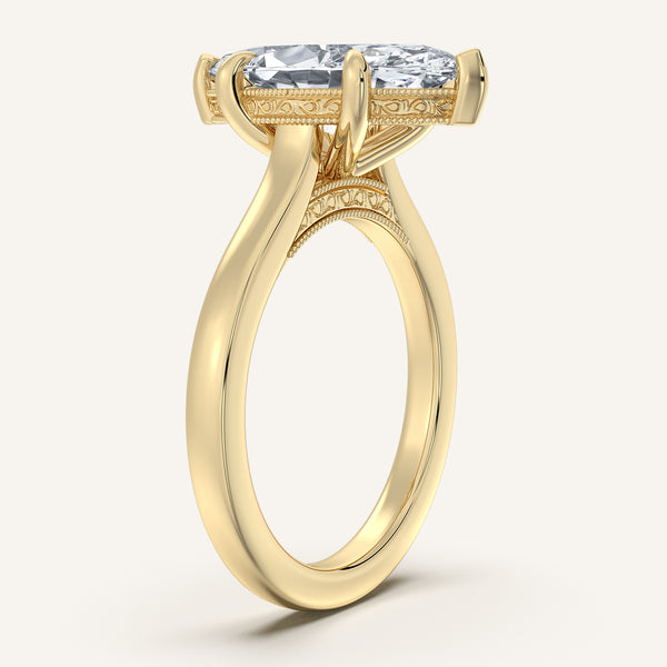 Marquise Heirloom Cathedral Engagement Ring | 14k Yellow Gold