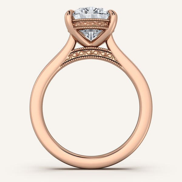 Pear Shape Heirloom Cathedral Engagement Ring | 14k Rose Gold