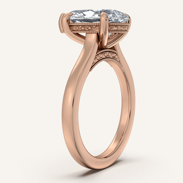 Pear Shape Heirloom Cathedral Engagement Ring | 18k Rose Gold
