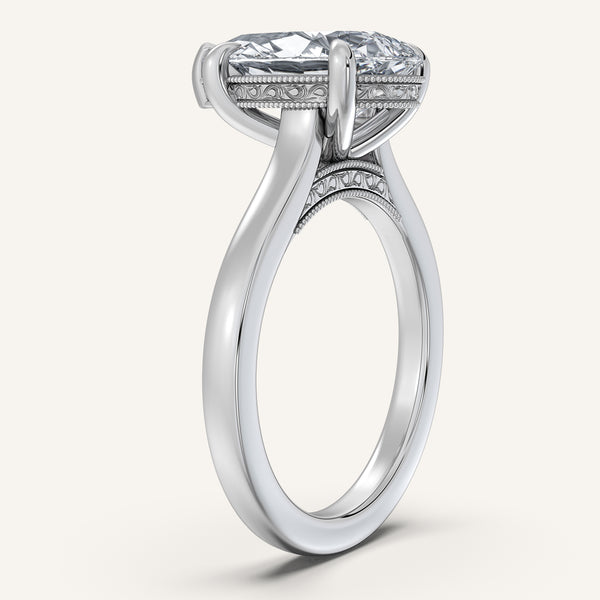 Pear Shape Heirloom Cathedral Engagement Ring | 18k White Gold