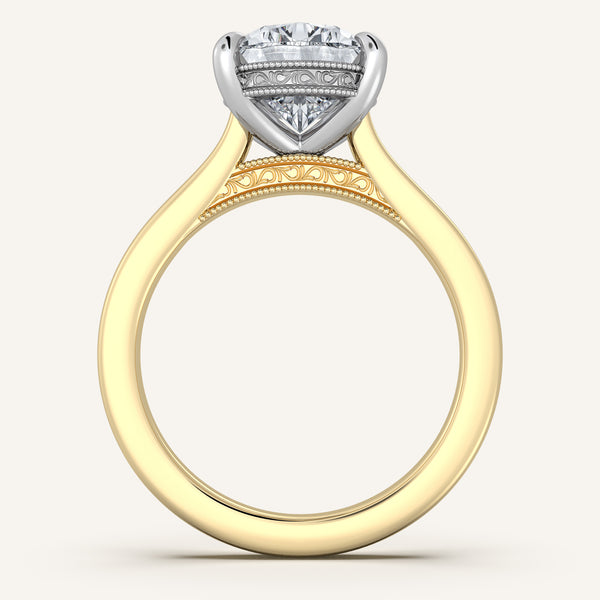 Pear Shape Heirloom Cathedral Engagement Ring | 18k Two Tone