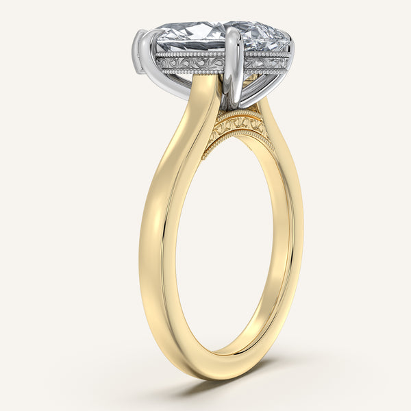 Pear Shape Heirloom Cathedral Engagement Ring | 14k Two Tone