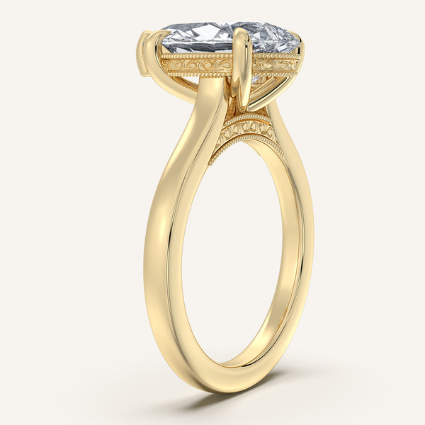Pear Shape Heirloom Cathedral Engagement Ring | 18k Yellow Gold