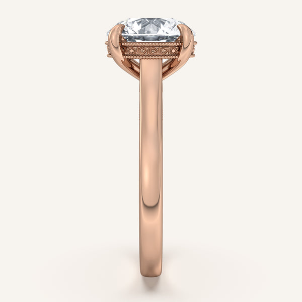 Round Heirloom Cathedral Engagement Ring | 18k Rose Gold