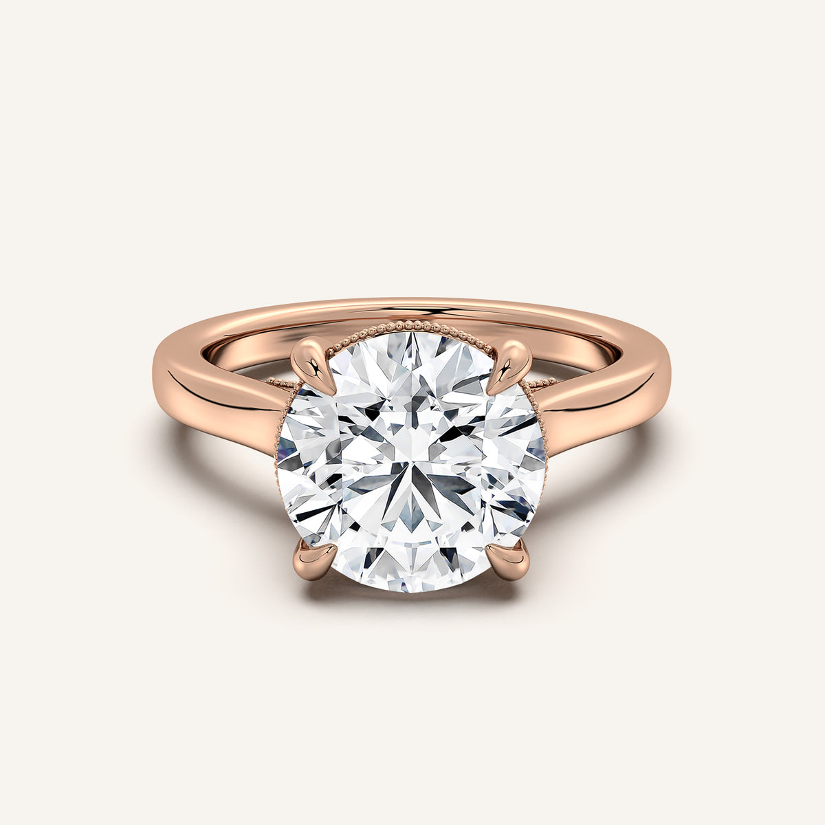 Round Heirloom Cathedral Engagement Ring in 18k Rose Gold