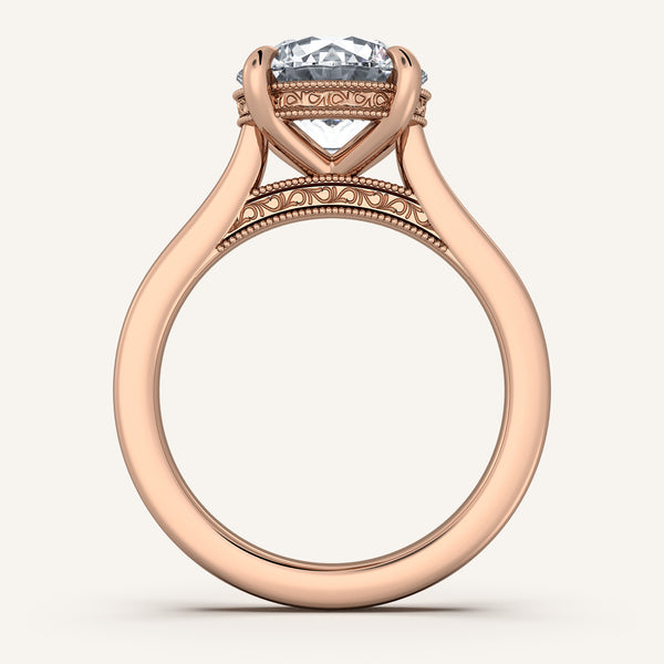 Round Heirloom Cathedral Engagement Ring | 18k Rose Gold