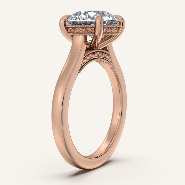 Round Heirloom Cathedral Engagement Ring | 14k Rose Gold
