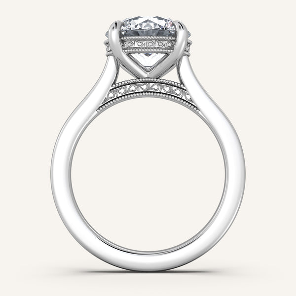 Round Heirloom Cathedral Engagement Ring | Platinum