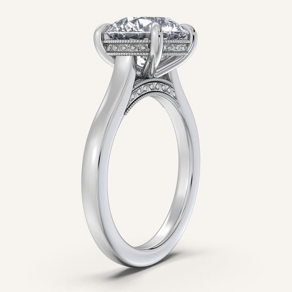 Round Heirloom Cathedral Engagement Ring | 18k White Gold