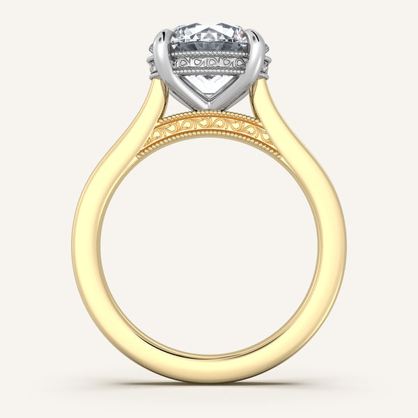 Round Heirloom Cathedral Engagement Ring | 18k Two Tone