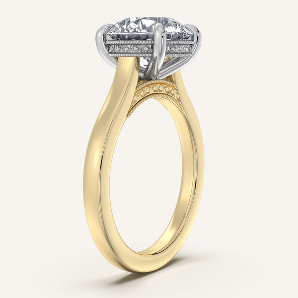 Round Heirloom Cathedral Engagement Ring | 14k Two Tone