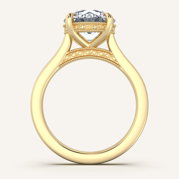 Round Heirloom Cathedral Engagement Ring | 18k Yellow Gold