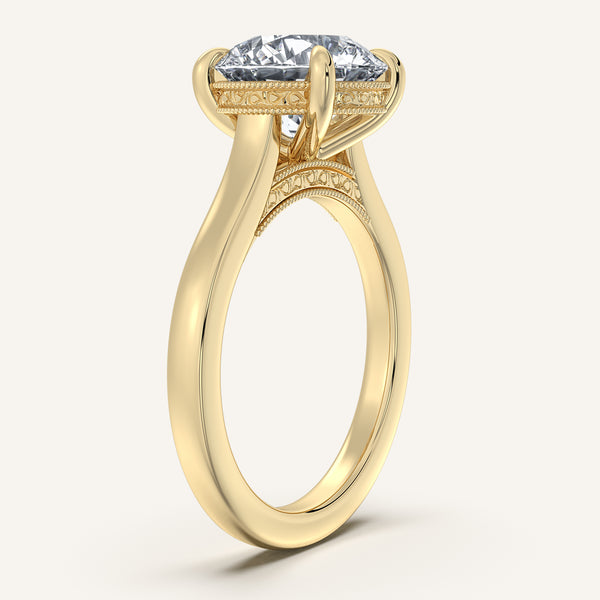 Round Heirloom Cathedral Engagement Ring | 14k Yellow Gold