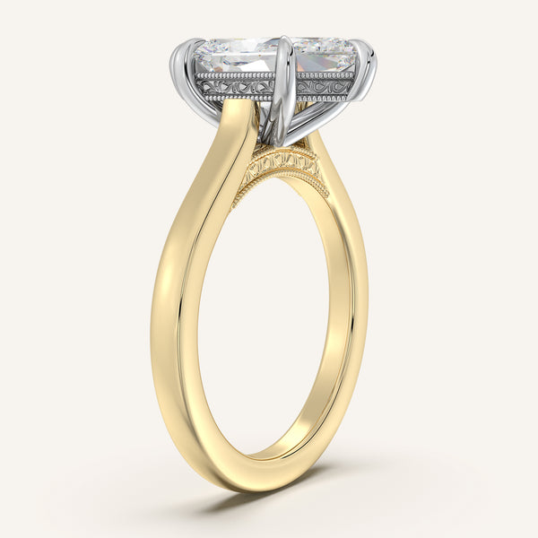 Dutch Marquise Heirloom Cathedral Engagement Ring | 18k Two Tone